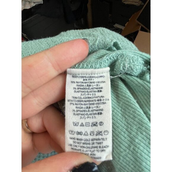 We The Free People Thermal Top Pullover Hi-Low Long Sleeve Knit Green Sz S - Picture 7 of 7
